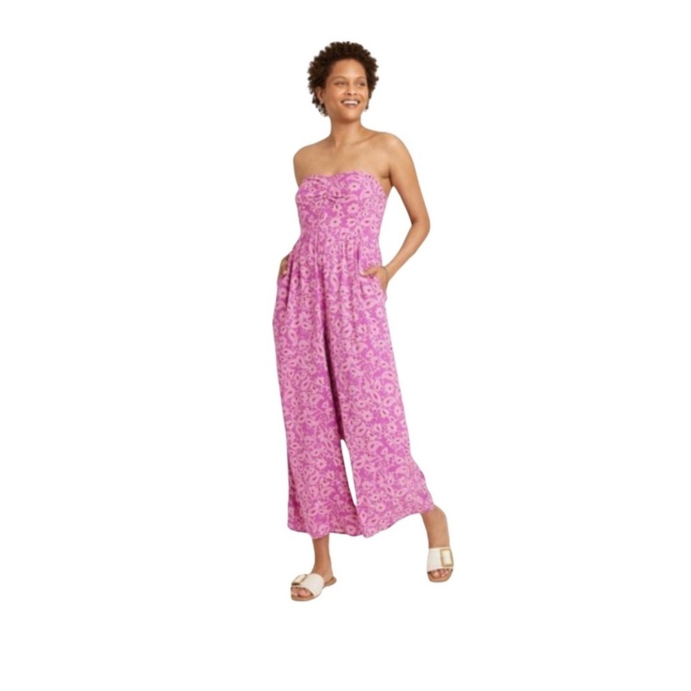 Knox Rose - Pink Floral Strapless Jumpsuit